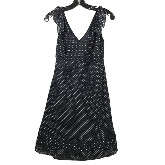Ann Taylor Loft Black White Polka Dot Dress Size 6 Sleeveless Tied Knot Shoulder - Picture 2 of 13